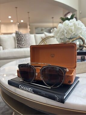 MCM Black Frame Sunglasses with Brown Lenses and Silver Accents